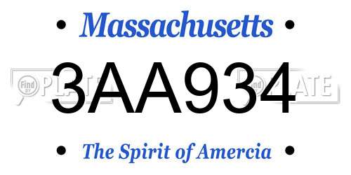 3AA934 Massachusetts License Plate
