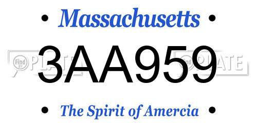 3AA959 Massachusetts License Plate
