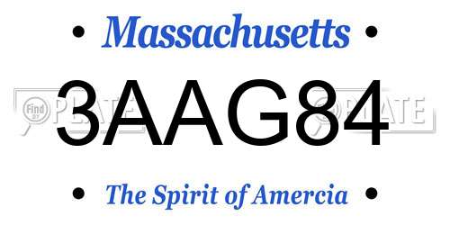 3AAG84 Massachusetts License Plate