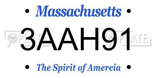 3AAH91 Massachusetts License Plate