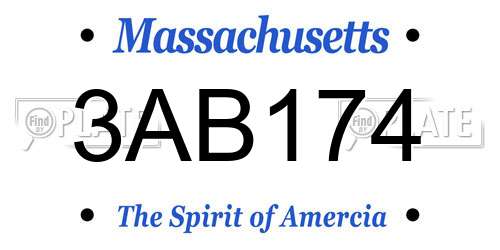 3AB174 Massachusetts License Plate