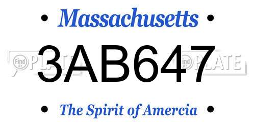 3AB647 Massachusetts License Plate