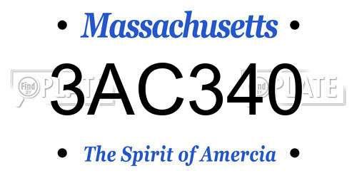 3AC340 Massachusetts License Plate