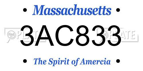 3AC833 Massachusetts License Plate
