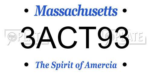 3ACT93 Massachusetts License Plate