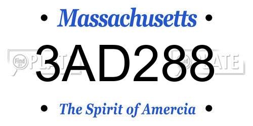 3AD288 Massachusetts License Plate