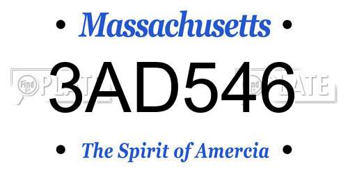 3AD546 Massachusetts License Plate