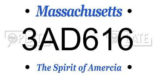 3AD616 Massachusetts License Plate