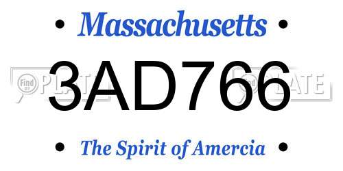3AD766 Massachusetts License Plate