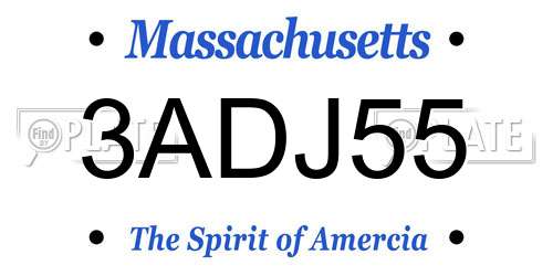 3ADJ55 Massachusetts License Plate