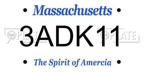 3ADK11 Massachusetts License Plate
