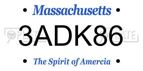 3ADK86 Massachusetts License Plate