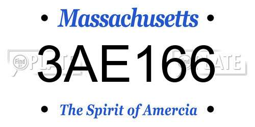 3AE166 Massachusetts License Plate