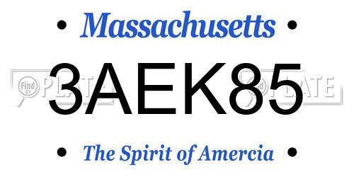 3AEK85 Massachusetts License Plate
