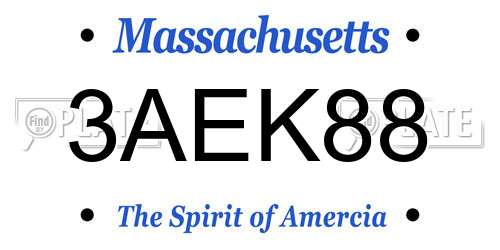 3AEK88 Massachusetts License Plate