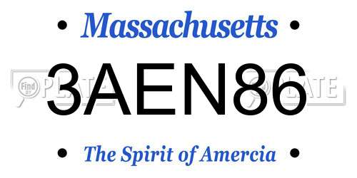 3AEN86 Massachusetts License Plate