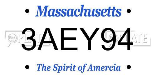 3AEY94 Massachusetts License Plate