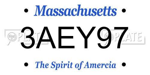 3AEY97 Massachusetts License Plate