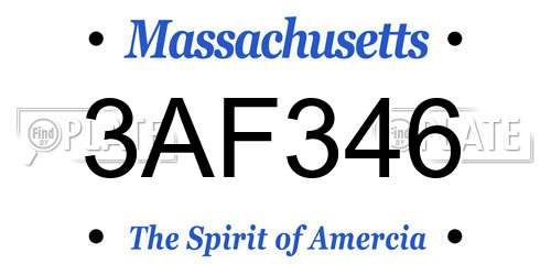 3AF346 Massachusetts License Plate