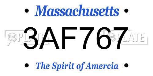 3AF767 Massachusetts License Plate