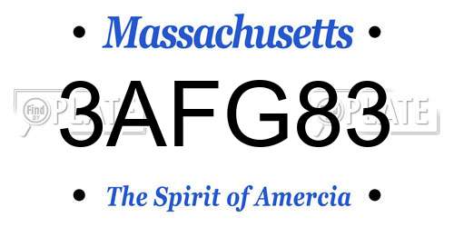 3AFG83 Massachusetts License Plate