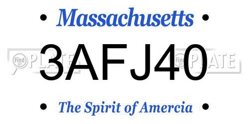 3AFJ40 Massachusetts License Plate