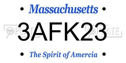 3AFK23 Massachusetts License Plate