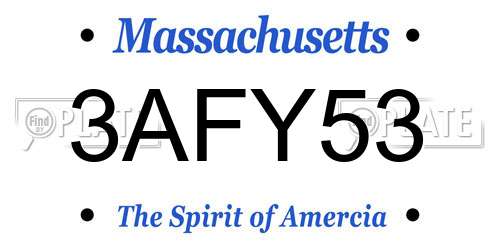 3AFY53 Massachusetts License Plate