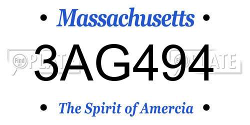 3AG494 Massachusetts License Plate