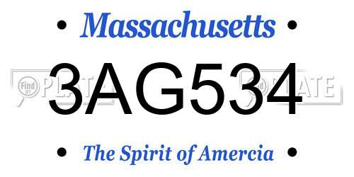 3AG534 Massachusetts License Plate