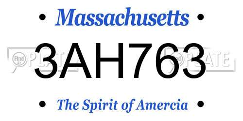 3AH763 Massachusetts License Plate