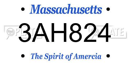 3AH824 Massachusetts License Plate