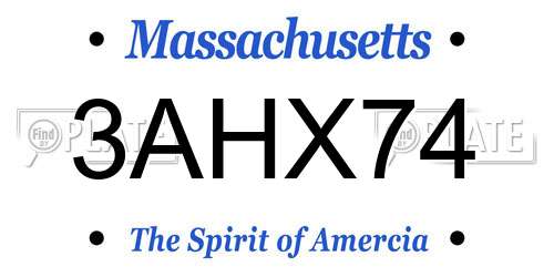 3AHX74 Massachusetts License Plate