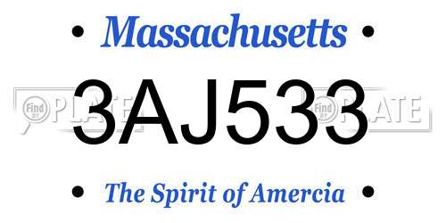 3AJ533 Massachusetts License Plate