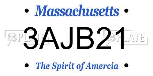 3AJB21 Massachusetts License Plate