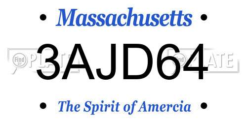 3AJD64 Massachusetts License Plate