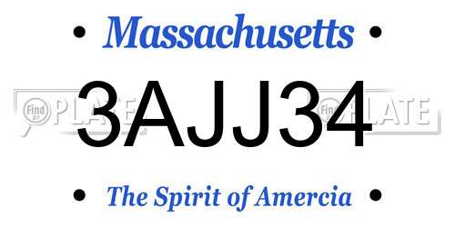 3AJJ34 Massachusetts License Plate