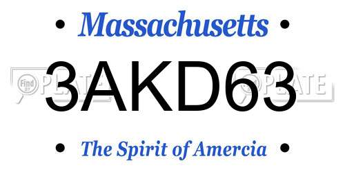 3AKD63 Massachusetts License Plate