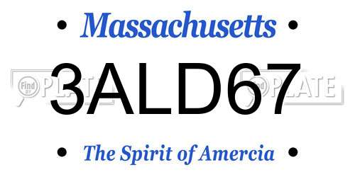 3ALD67 Massachusetts License Plate