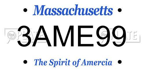 3AME99 Massachusetts License Plate