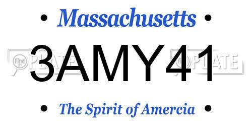 3AMY41 Massachusetts License Plate