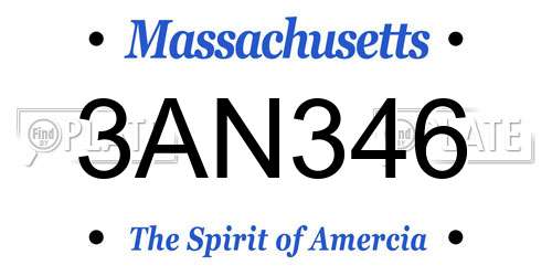 3AN346 Massachusetts License Plate