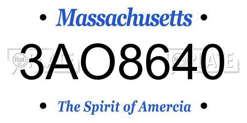 3AO8640 Massachusetts License Plate