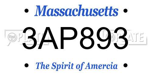 3AP893 Massachusetts License Plate