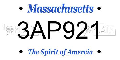 3AP921 Massachusetts License Plate