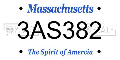 3AS382 Massachusetts License Plate