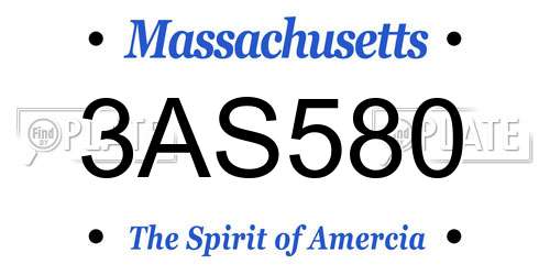 3AS580 Massachusetts License Plate