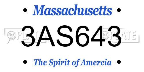 3AS643 Massachusetts License Plate