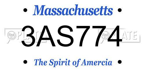 3AS774 Massachusetts License Plate