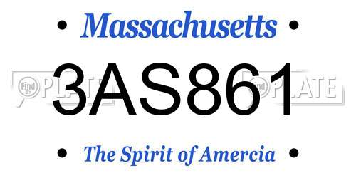 3AS861 Massachusetts License Plate